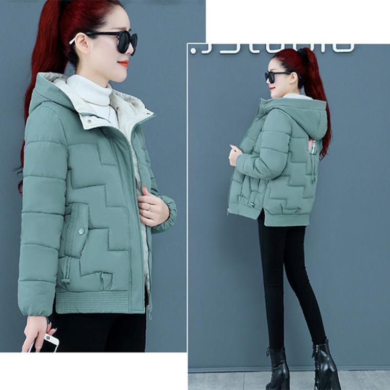 Women's Solid Color Short Down Jacket Winter Korean Style Loose Quilted Jacket Casual Hooded Padded Jacket