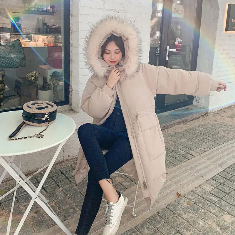 Winter Cotton-padded Jacket Female Loose Student Waist Was Thinner and Long Section Knee-length Down Padded Jacket Padded Jacket