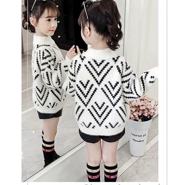 Autumn and Winter Thickened Children's Sweater Round Neck Knit Sweater Slim Long-sleeved Bottoming Shirt Little Girl Fashion Coat