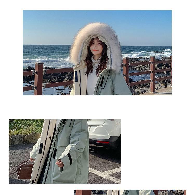 Faux Fur Collar Mid-length Down Jacket Women's Length Over The Knee, Large Size, Thicker, Loose Waist and Slim
