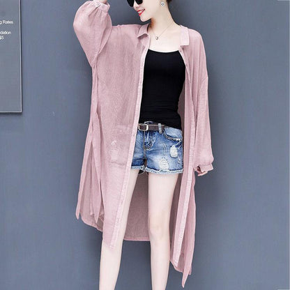Chiffon Cardigan Women's Sun Protection Clothing Sun-Dress Mid-length Plus Size Shawl Loose Outer  Thin Coat Beach