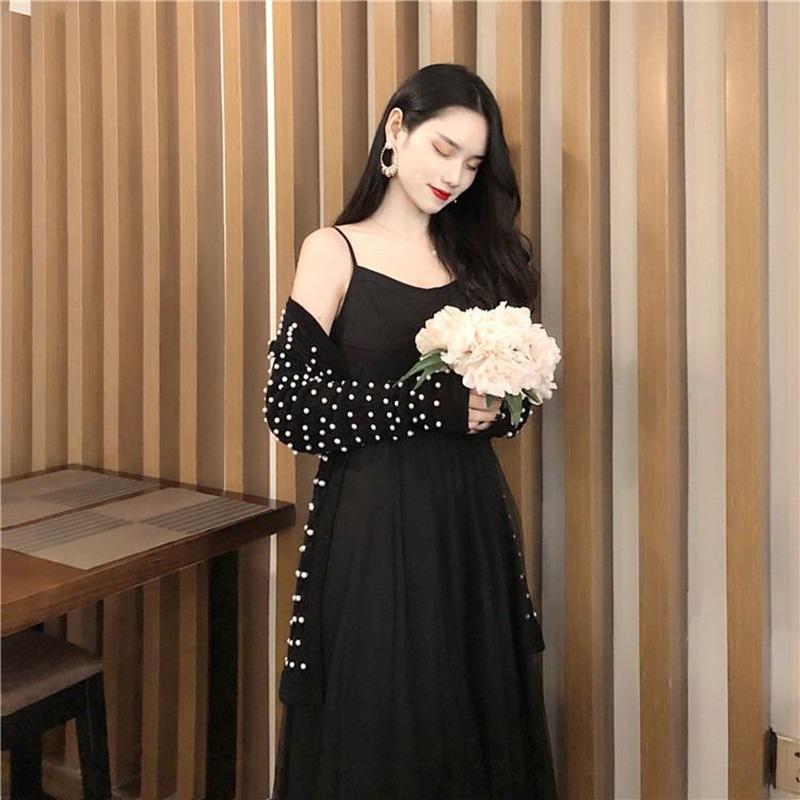 French Skirt Fairy Super Fairy Black Suspender Skirt Mesh Long Skirt Niche Dress Suspender Small Dress Dress Female Elegant and Sexy