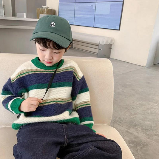 Children's Sweaters, Boys' Sweaters, Autumn and Winter Clothes, Foreign Style, Small, Medium and Big Children's Striped Pullover Tops