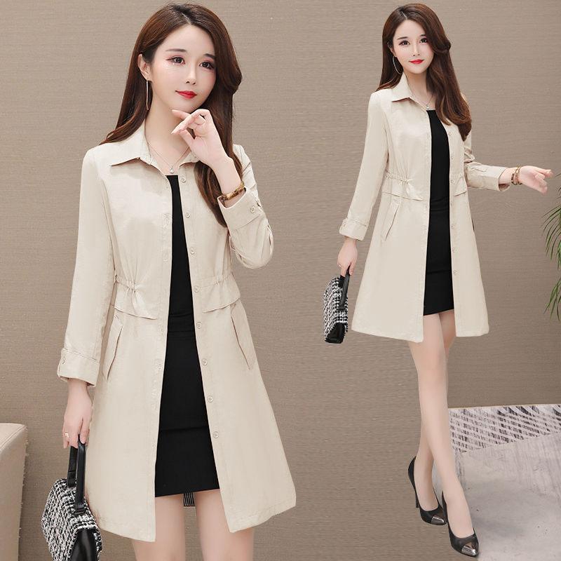 Spring and Autumn Windbreaker Mid-length Double Style Solid Color Slim-fitting Waist Large Size Slimming All-match Jacket Women