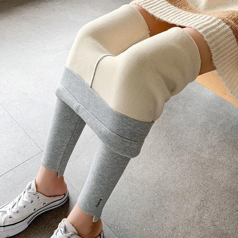 Spring and Autumn Threaded Leggings Women's Long Trousers Are Thin Outer Wear Plus Velvet Thickened High Waist Warm Cotton Trousers In Winter