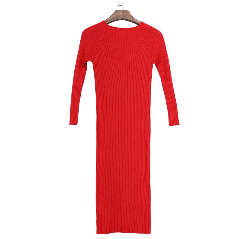 Thick Long Sweater Dress Women Half-high Autumn Winter Sweater Dress Female Casual Loose Knit Dress