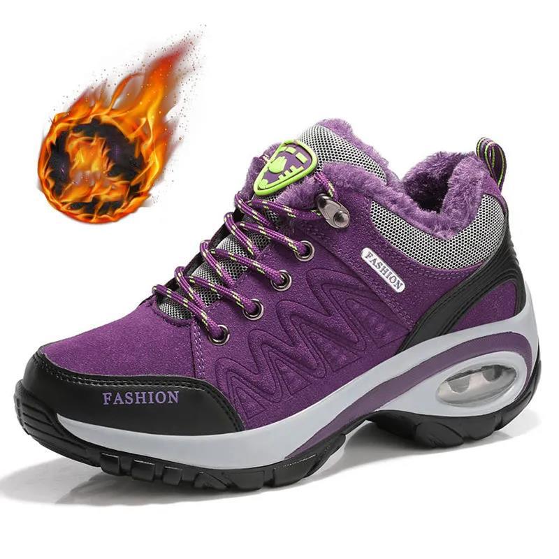 Winter Plus Velvet Hiking Shoes Women's Warm Non-slip Sports Shoes Leather Waterproof Wear-resistant Outdoor Hiking Sports Shoes