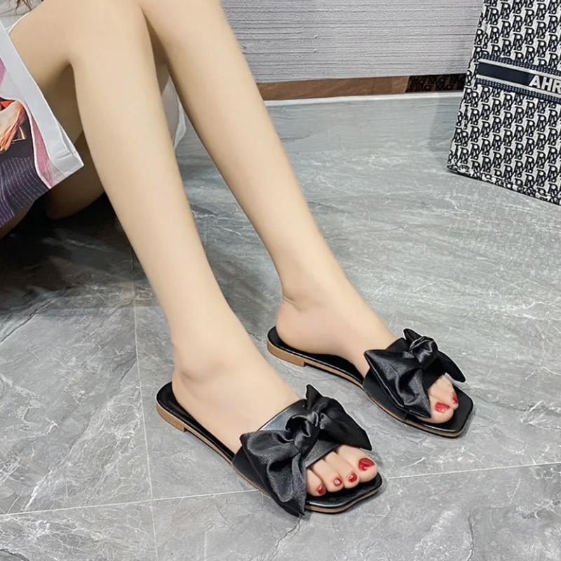 Ladies Summer Bow Sandals and Slippers Fashionable All-match Flip Flops Beach Sandals