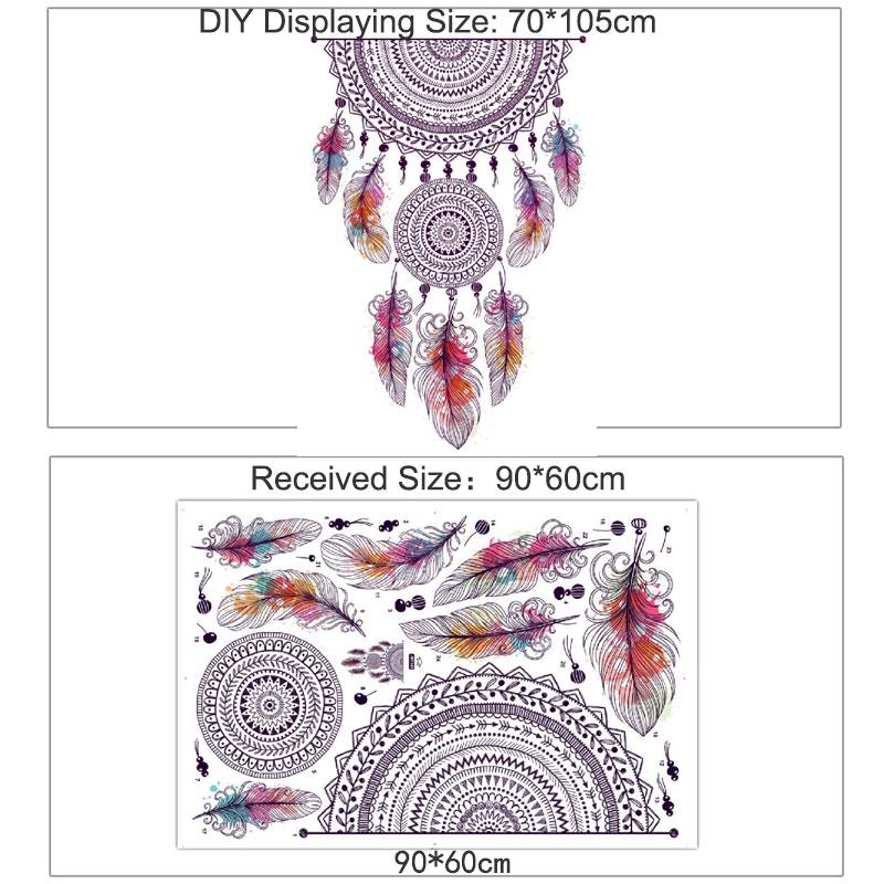 Retro Style Catch Monternet Dream Catcher Colorful Feather Wall Stickers Art Design For Living Room