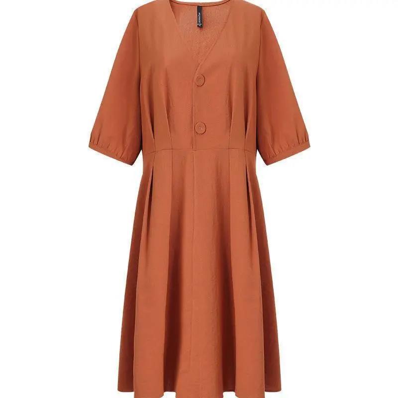 Solid Color Large Size L-XXXXXL Women's Summer Dress Short Sleeve V-Neck Above Knee