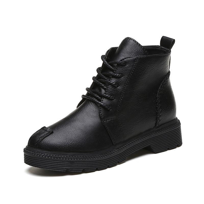 Pair of Women Shoes Pu Leather Flats Shoes Casual Shoes Autumn Winter Short Boots Lace Up Sneaker