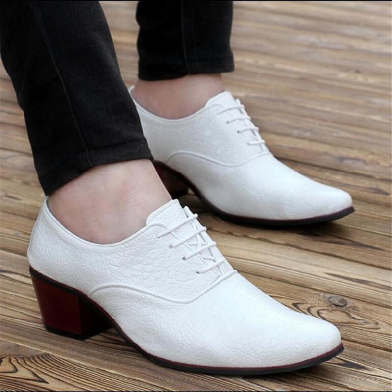 Men'S Leather Shoes Red 7Cm High-Heeled Casual Dress Shoes