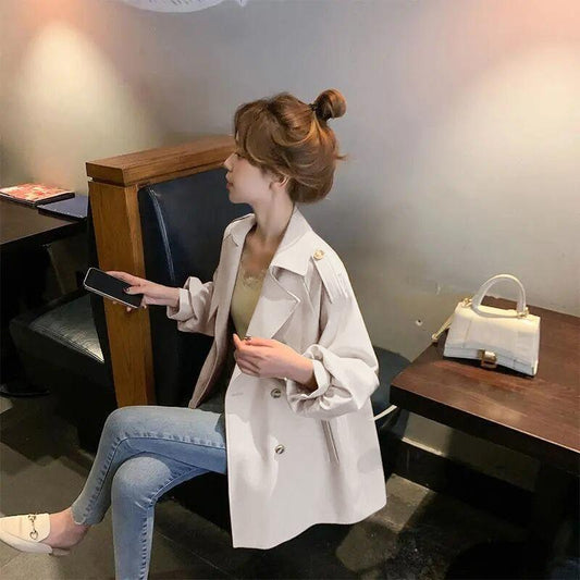 Temperament Jacket British Style Casual Mid-length Windbreaker Women's Suit Collar Loose Bo Jacket Gift Belt Waist Slimming