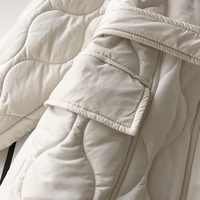 Winter Jackets for Women White Thick Warm Coat with Tie Belt Elegant Lady Cotton Casual Parkas Fashion Solid Down Jacket