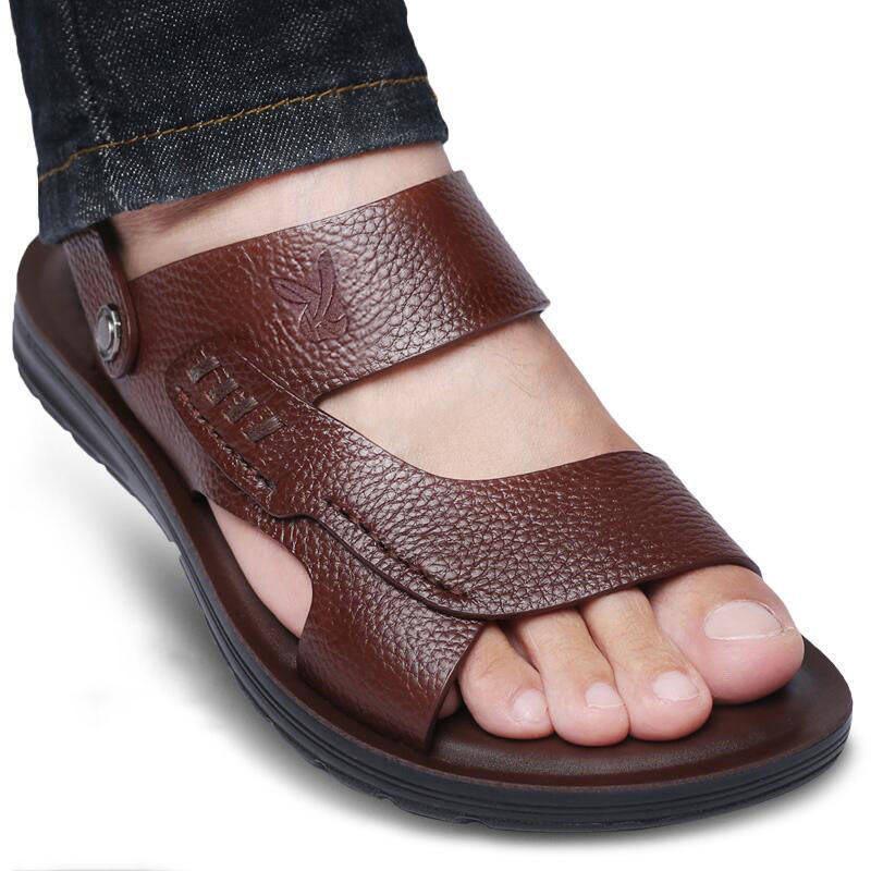Leather Sandals Summer Leather Beach Shoes Men's Leather Sandals and Slippers Men's Sandals