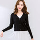 Spring and Autumn Knitted Cardigan Sweater Short Slim All-match Top Solid Color Long Sleeve Women's Jacket