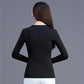 Women Slim T-Shirt Round neck Elastic Tops Long Sleeve Female Autumn Tops and Tees Short Casual Black T-shirts Pullover