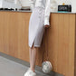Irregular Chiffon Hip Skirt Beaded Button Women's Spring and Summer New High Waist Mid-length Skirt Split Black Professional Office Skirt