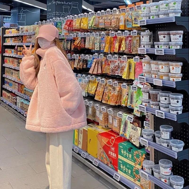 Winter Women's Faux Fur Coat Mid-length Loose Thick Warm Plush Coat Lamb Velvet Coat
