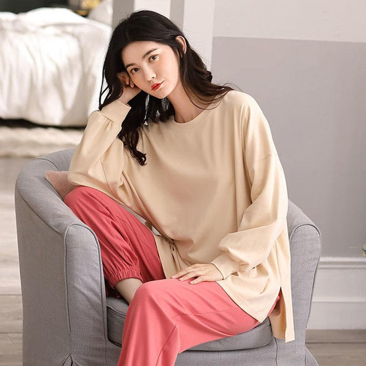 100% Double-sided Cotton Women's Pajamas Long-sleeved Outer Wearable Suit Korean Casual Winter Home Service Suit