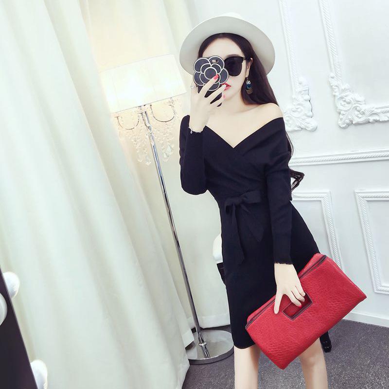 Spring and Autumn Fashion Sexy Jacket Korean Slim Dress V-neck Long Sleeve Halter Sweater