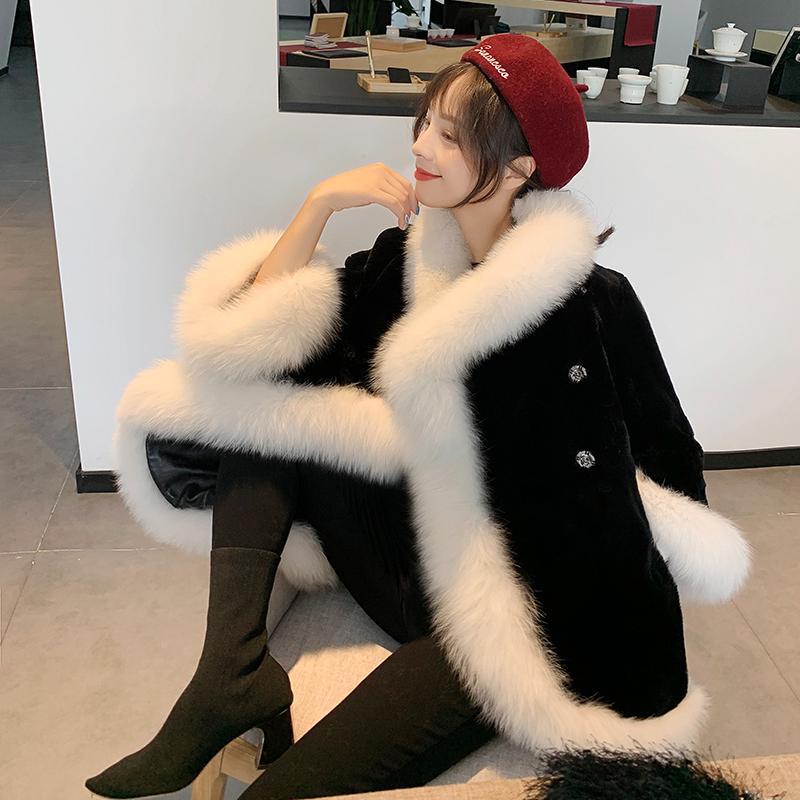 Women Coat Fashion Mink Fur Coat Female Thick Warm Wool Cloak Shawl Ladies Over Coat Winter Coat