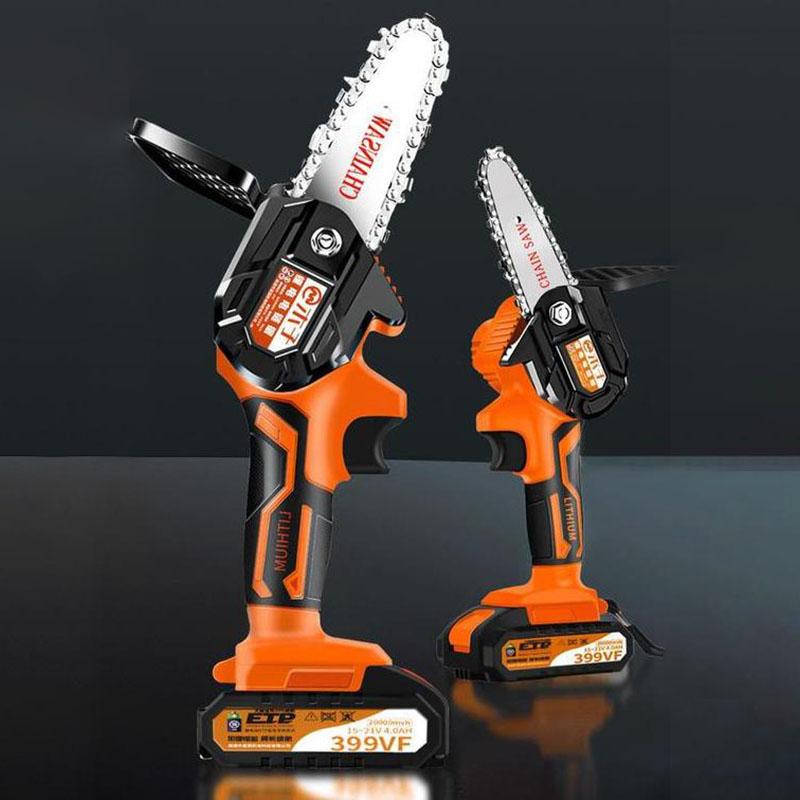 199VF Electric Chain Saw Set with Two Batteries 15cm Cordless Pruning Saw One-handed Logging Saw Garden Tools