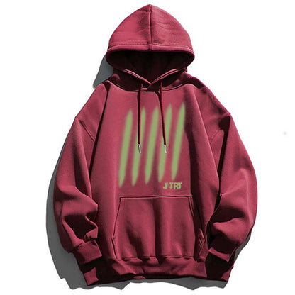Personality Scratch Printing Winter Warm Long-sleeved Hooded Sweater Loose and Versatile Couple Jacket Men