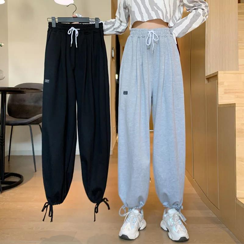 Spring High-waist Sports Casual Pants Female Korean Version Was Thin Loose Straight Trousers Tied Feet Student Guard Pants Trousers