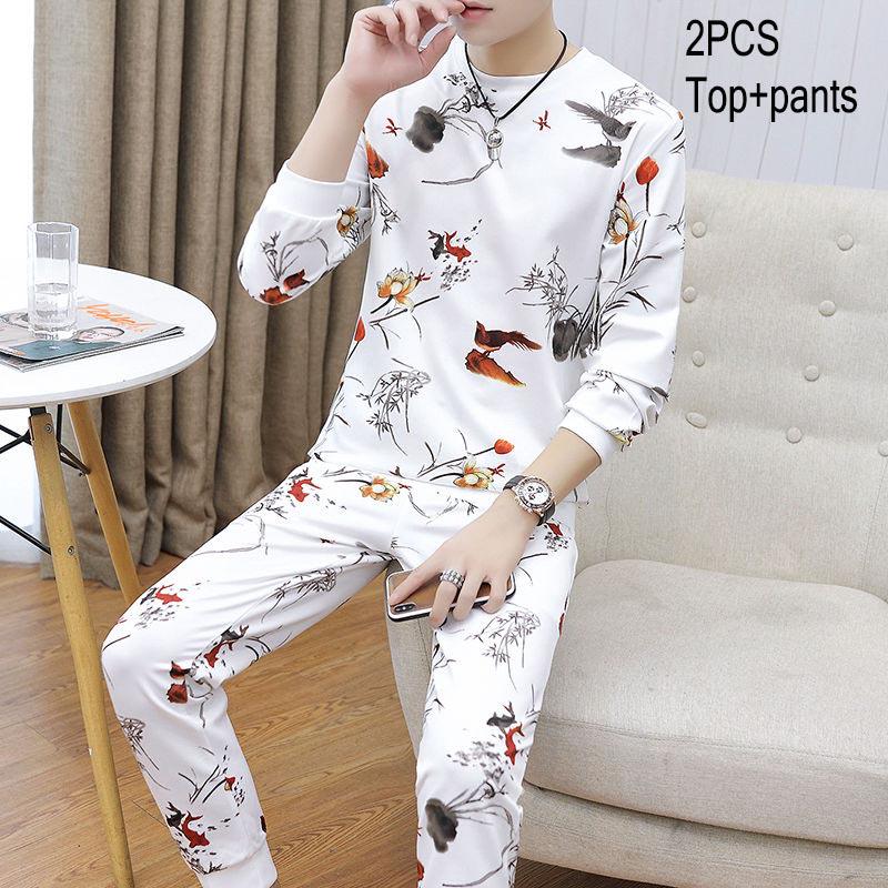 Trendy Men's Suit Casual Large Loose Sweater Fat Plus Two Piece Set