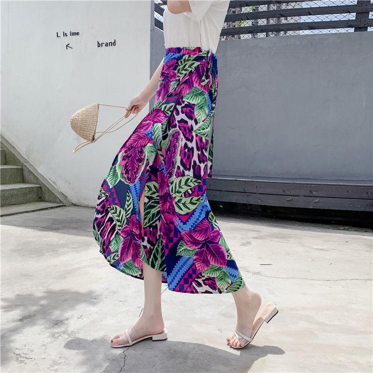 Women Boho Long Skirt Summer Beach Ladies Casual Skirts Floral Chiffon Tutu Skirt One-piece Skirt