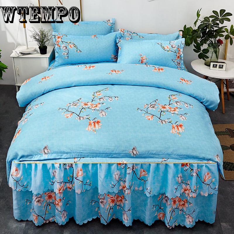 Europe style Bedding Bed Skirt Pillowcase Cotton Luxury Lace Embroidey Bedspread Bed Sheet
