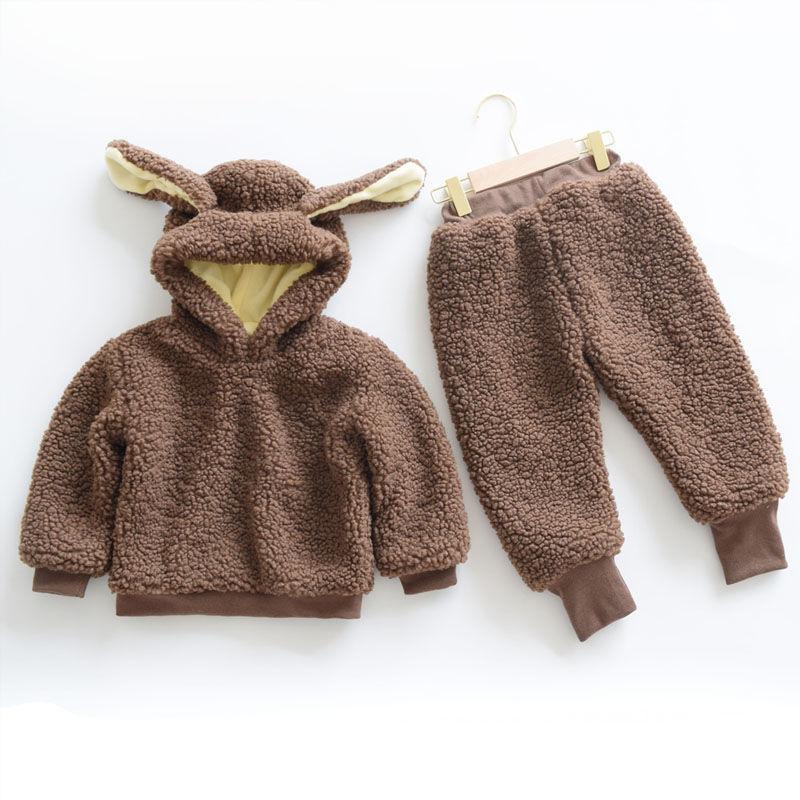 Children's Cotton-padded Clothes Suits Boys and Girls Winter Clothes Plus Fleece Sweater Autumn and Winter Two-piece Suit