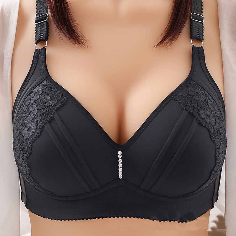Thin Breathable Large Size Lace Edge Design No Steel Ring Sponge Cup Soft Skin-friendly Upper Support Side Gather Fashion Beauty Back Bra