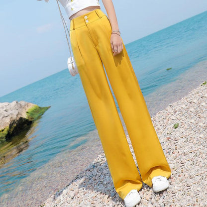 High Waist Ice Silk Straight-leg Pants Loose Wide-leg Pants Suit Pants Women's Summer Thin Silky Satin Wide-leg Pants