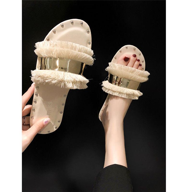Slippers female summer wear wild word flip flops retro fashion flat bottom beach sandals slippers