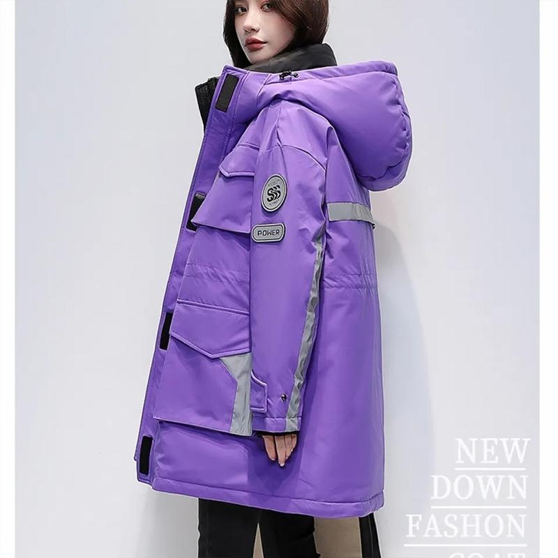 Down Jacket Women's Winter Mid-length Warm White Duck Down Cotton Clothing Tooling Parka Jacket Leisure Sports Outdoor Jacket Oversized Thick Coat