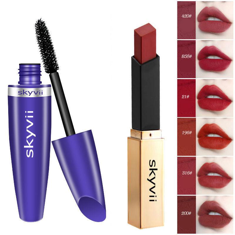 Waterproof and sweatproof non-blooming quick-drying cosmetic set two-piece mascara stretched