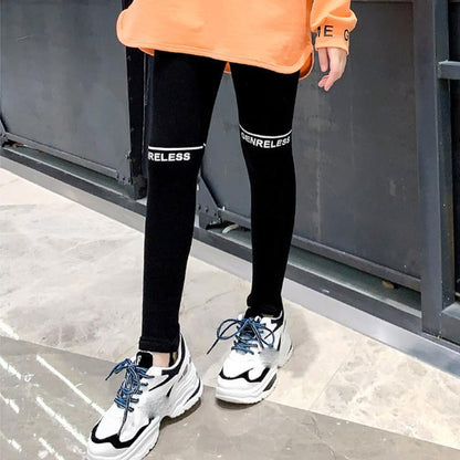 Girls' Leggings Summer Thin Section High Waist Solid Color Printed Letters Nine-point Pants Yoga Ballet Pants Outer Wear and Inner Wear