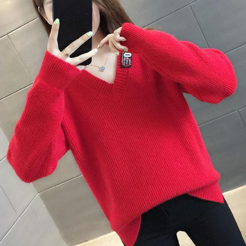 Autumn and Winter V-neck Sweater Fashion All-match Loose Jacket Knit Short Blouse