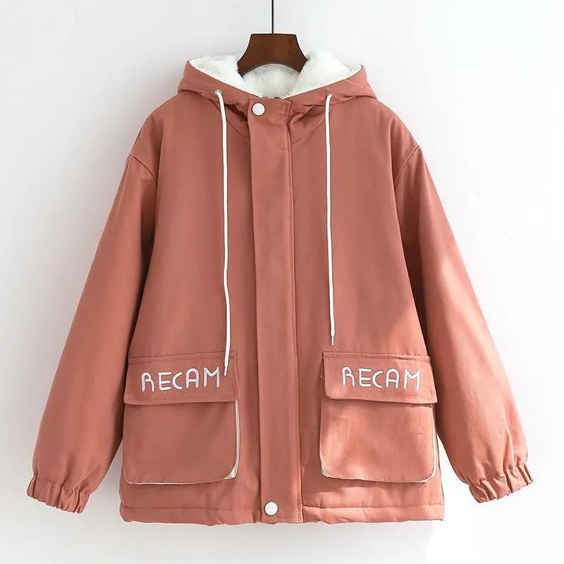 Women's Winter Large Size Cotton Coats Harajuku Plush Thickened Short Cotton Coats Solid Color Loose Casual Versatile Coat