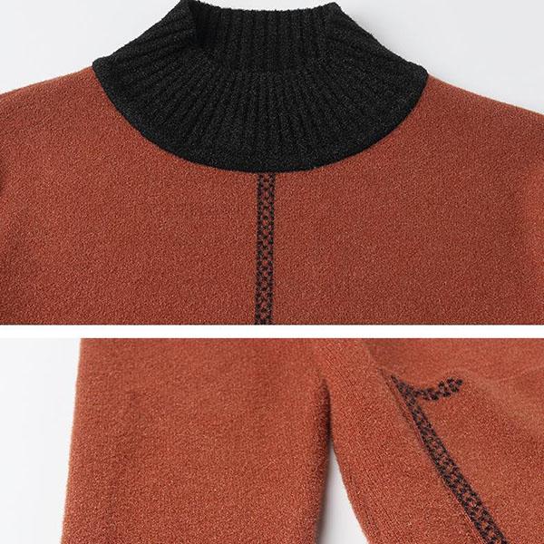 Autumn Winter High Quality Contrast Color Sweater Dress Women Knit Dress Long Loose Pullover Sweater Dress with Pockets for Inner or Outer Wear