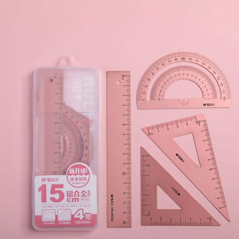 Metal Straightedge Student Stationery Set Straightedge Four-piece Set Straightedge Triangle Protractor