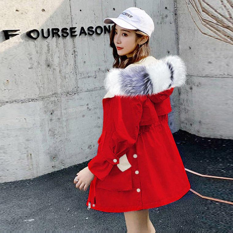 Winter Fashion Plus Velvet Women's Jacket Mid-length Large Fur Collar Thick Loose Cotton Coat Thinner Student Coat