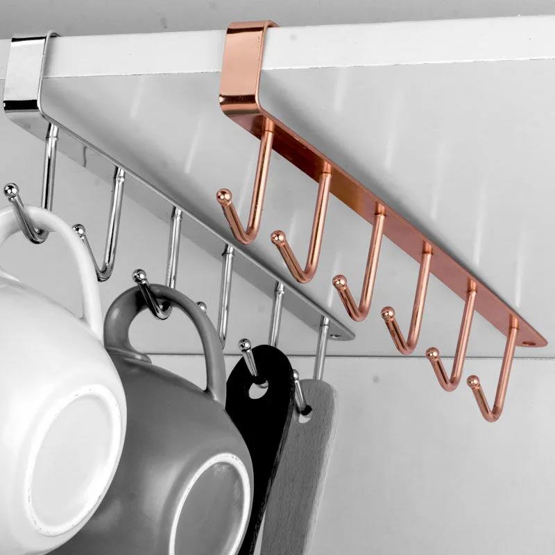 Towel Hooks Kitchen Mug Holder Coffee Cup Rack Hanging Shelf Organizer Sturdy Hanger Stainless Steel Door Rear Shelf Hooks Rails