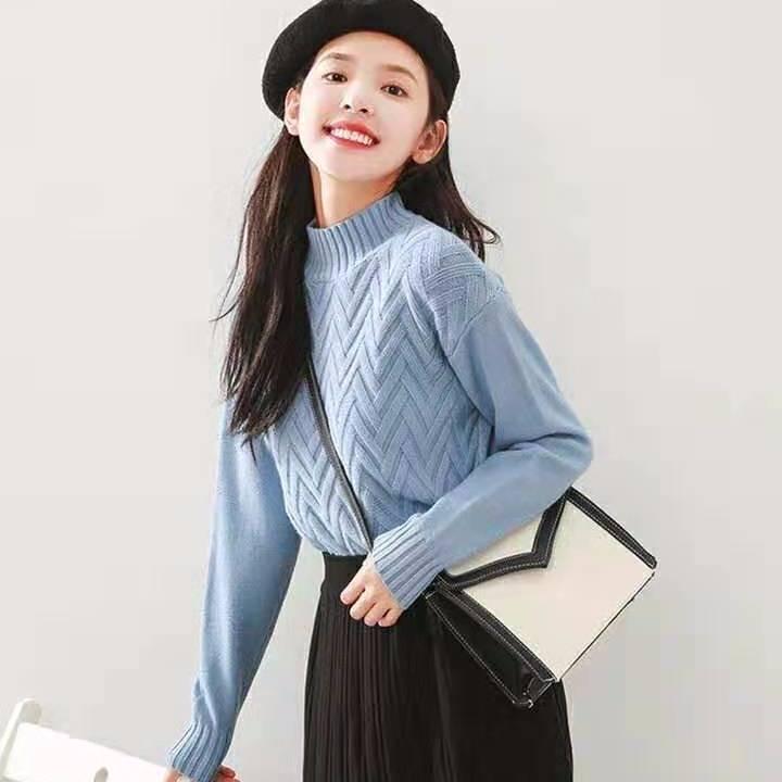 Pofulove 3 Colors Women Sweet Warm Pullover O-Neck Loose Knitted Blouse Solid Color Girly Sweaters