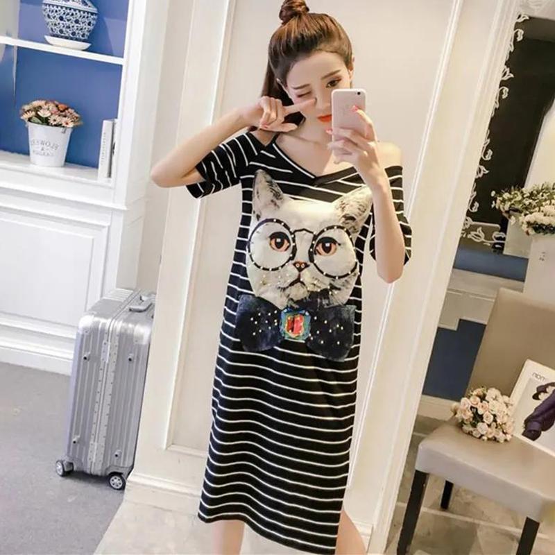 Summer Women's Strapless Sling Dress Women's Loose Mid-length Short Sleeve T-shirt Skirt Casual Comfortable Fabric Soft Women's Straight Dress