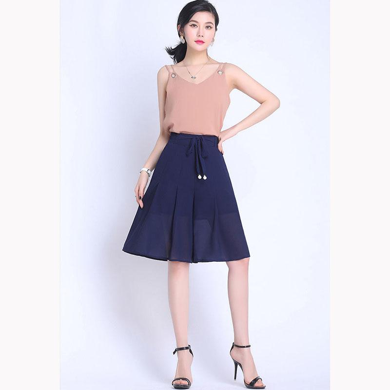 Summer Thin Chiffon Culottes Five-point Half Skirt Women's Slim Large Size High Waist Solid Color Mesh Office Short Skirt Pants