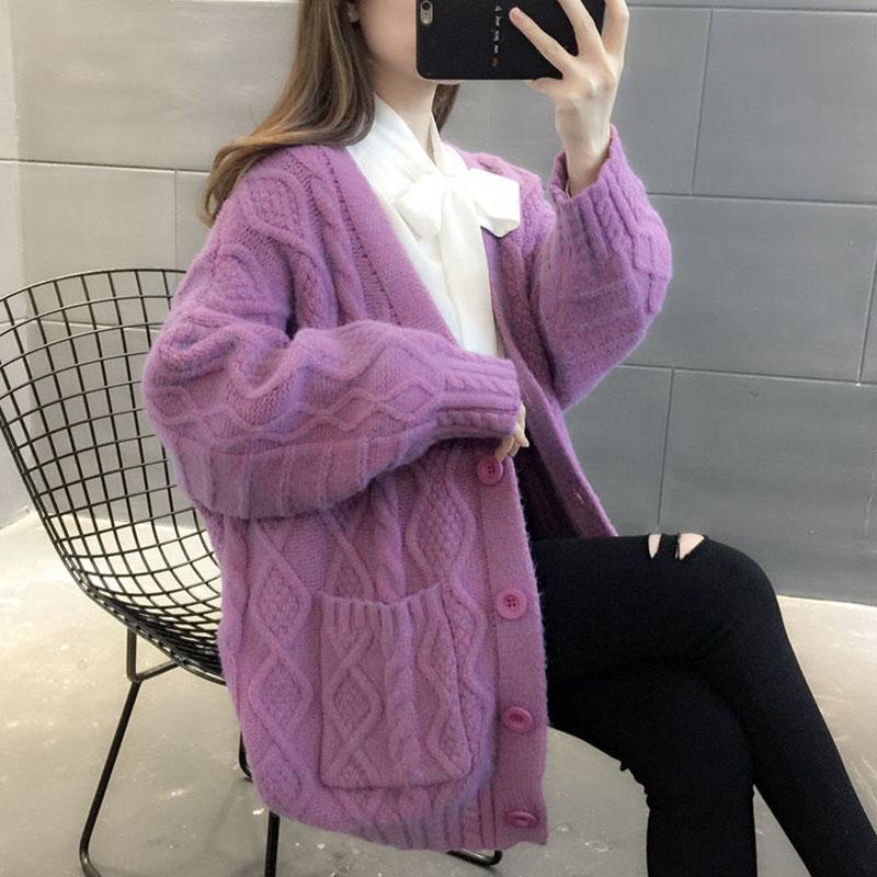 Autumn and Winter Thick Coat Cardigan Fashion Casual Top Mid-length Loose Women Sweater