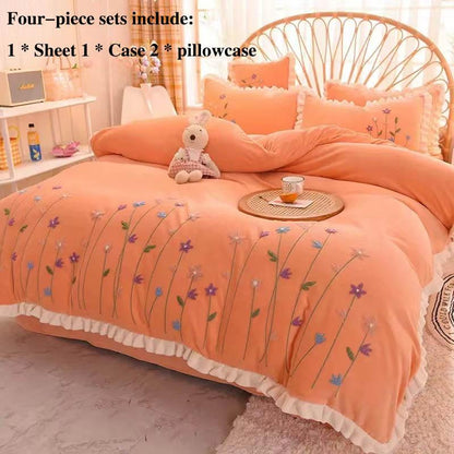 Milk Velvet Four-piece Autumn and Winter Thick Warm Double-sided Velvet Bed Single